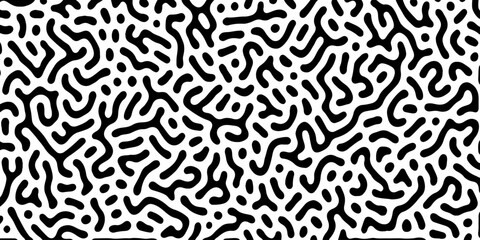 Fototapeta premium Abstract Turing organic wallpaper with background. Turing reaction diffusion monochrome seamless pattern with chaotic motion. Natural seamless line pattern. Home decoration background design.