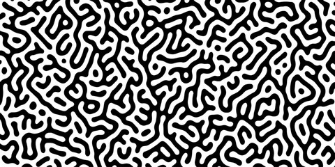 Fototapeta premium Abstract Turing organic wallpaper with background. Turing reaction diffusion monochrome seamless pattern with chaotic motion. Natural seamless line pattern. Home decoration background design.