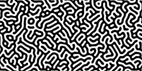 Fototapeta premium Abstract Turing organic wallpaper with background. Turing reaction diffusion monochrome seamless pattern with chaotic motion. Natural seamless line pattern. Home decoration background design.