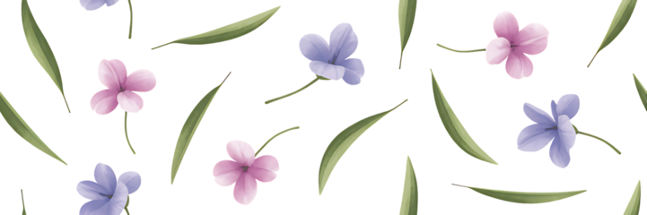 Delicate floral pattern with purple and pink blooms isolated on transparent background