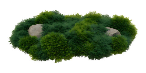 Obraz premium Lush green island with rocks isolated on transparent background