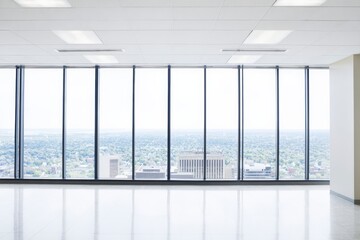 Modern office space with expansive city views through floor-to-ceiling windows, creating a bright, inspiring work environment for productivity.