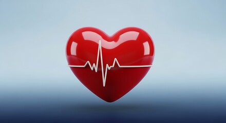 Glossy red heart with ekg line symbolizing health and life