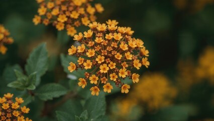 Cluster of yellow flowers with green leaves, close-up, natural background.