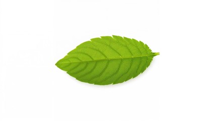 Obraz premium A single green leaf with prominent veins on a white background.