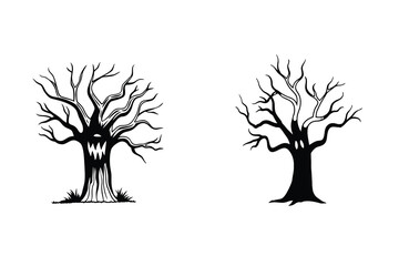 Haunted Tree Silhouette Illustration Spooky Dead Tree Scary Forest Design