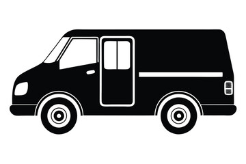 Universal black and white silhouette of a delivery van on white, simple vector for any transportation concept