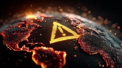 Global cyber security alert digital globe with warning symbols showcasing connectivity