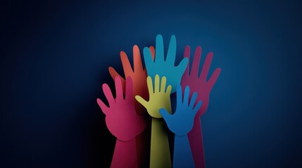 Colorful hands raised in support and unity against a dark background