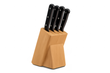Wooden knife block holding essential kitchen knives