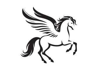 pegasus logo silhouette vector, horse with wings logo design icon vector illustration, magical fantasy horse vector silhouette, pegasus fly horse logo vector silhouette on white background