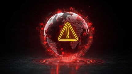 Digital globe with warning symbols highlighting cyber security awareness and global connectivity