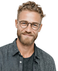 Obraz premium Confident young man smiling portrait casual vibe, isolated on transparent background, png