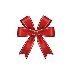 red ribbon bow with golden edges isolated