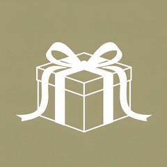 White gift box icon with ribbon on green background