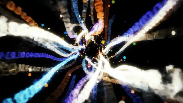 Abstract digital binary code streams on dark background, data flow concept.