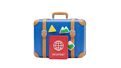 Blue Suitcase with Passport and Travel Stickers