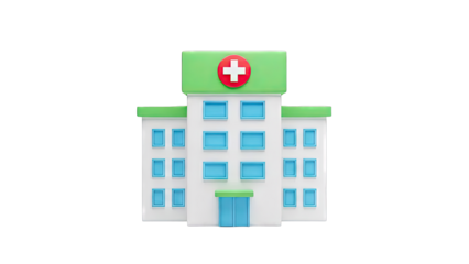 Cartoon Hospital Building with Red Cross Symbol