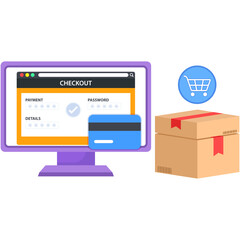 Secure Desktop Checkout and Package Fulfillment Illustration