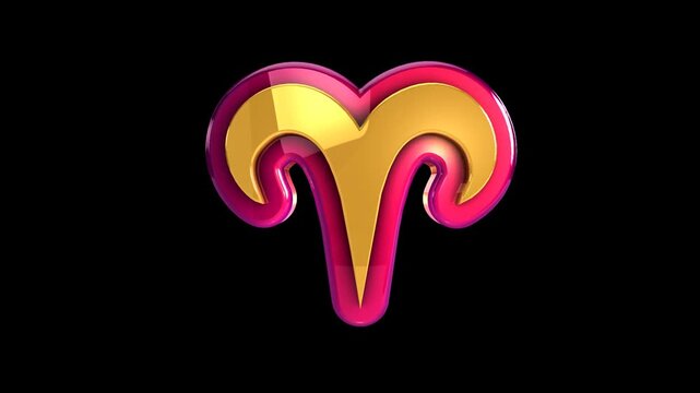golden 3d render icon signs aries with alpha rotary