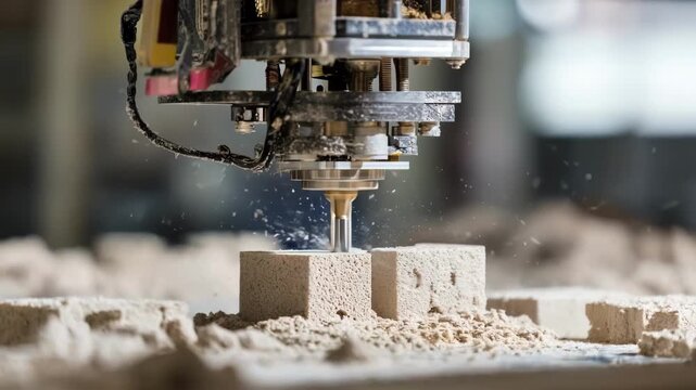 Closeup medium shot of building materials being precisely deposited by a 3D printer for scalable prototype development in construction projects.