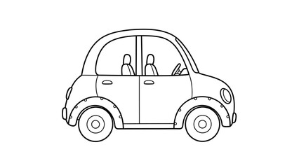 Cute Cartoon Car Line Art Illustration - Coloring Page Style