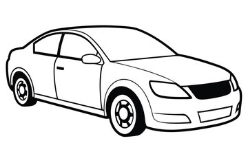 Naklejka premium Modern Black and White Car Vector Design, Isolated Outline on White
