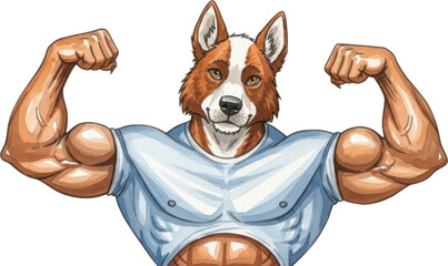 Muscular dog character showing off muscles isolated on transparent background