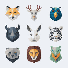Fototapeta premium Set of funny Animals vector icons illustration set