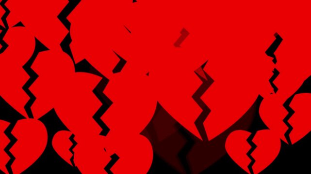 Red broken hearts falling animation background loop