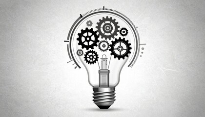 Innovative growth in the industry with gear and lightbulb background conceptual graphic design in a creative environment