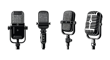 Vintage style microphones a collection of classic recording equipment illustrations