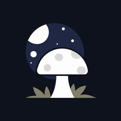 Obraz premium Title: A white mushroom with gray spots and a crescent moon in a dark night sky with stars and