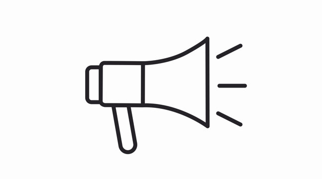 Clean and modern black and white megaphone vector icon, perfect for marketing materials, announcements, notifications, alerts, promotions, and communication projects. Ideal for web design, mobile apps