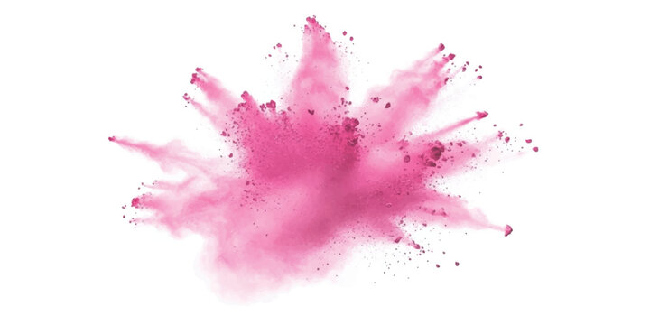 A vibrant pink powder explosion bursts against a clean white background