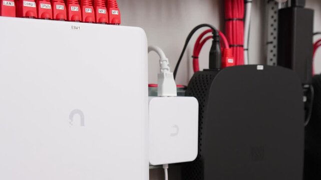 Electrical panel of complex automation, assembled in a customized cabinet. Control of lighting, curtains, thermal heads.