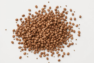 Brown Lentils Scattered on White Background, Natural Texture