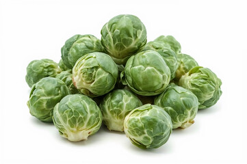Fresh Brussels Sprouts on White Background, Vibrant Green, Isolated