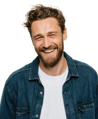 Obraz premium Joyful man smiling portrait in lifestyle with natural light, isolated on transparent background, png