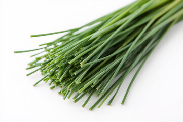 Fresh Chives Isolated on White Background, Close-Up of Green Herb