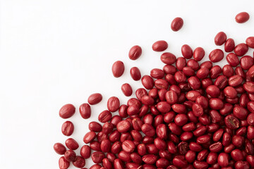 Small Red Adzuki Beans Close-Up on White Background, Isolated Macro Shot