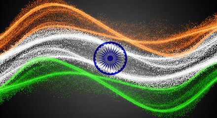 Republic Day Indian tricolor abstract wave with Ashoka Chakra on 26 January and 15 August showing independence pride unity army parade spirit patriotism culture. 