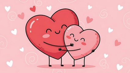 Two loving hearts embracing each other with hearts in the background