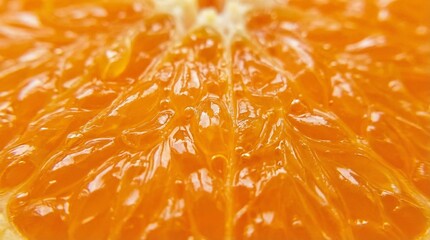 Extreme Close Up of Juicy Orange Pulp and Citrus Fruit Segments Texture