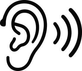 Simple Black Line Drawing of an Ear with Sound Waves graphic representation ear radiating