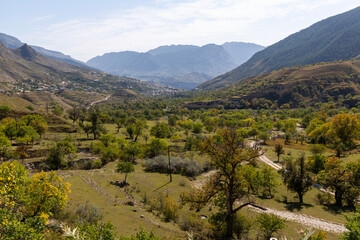 Panoramic view of autumn landscape in the mountains of Dagestan