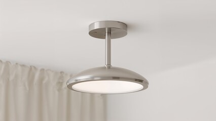 A modern ceiling light fixture installed on a white ceiling.