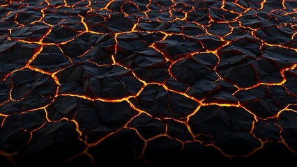 molten lava cracks in dry ground surface