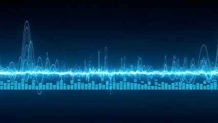 Electric pulse and circuitry in a dark technological background with blue light emission