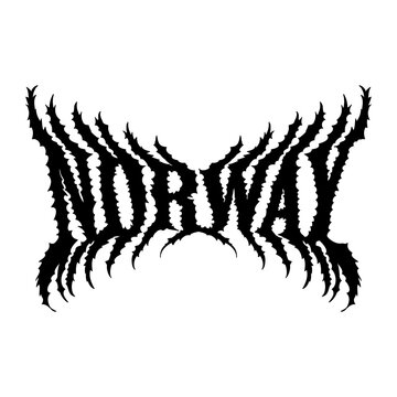 A bold and aggressive &ldquo;Norway&rdquo; wordmark designed in a hardcore metal font, featuring sharp, thorn-like edges and a dark, extreme aesthetic. 